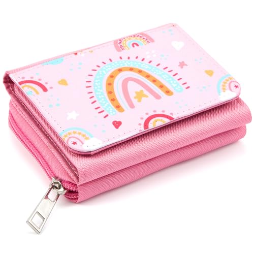 Xuniea Kinder Geldbeutel Portemonnaie für Mädchen Jungen Dreifach Gefaltete Geldbörse mit Regenbogen Geldtasche mit Reißverschluss Brieftasche zum Geschenk für Kids Teenager Schule von Xuniea