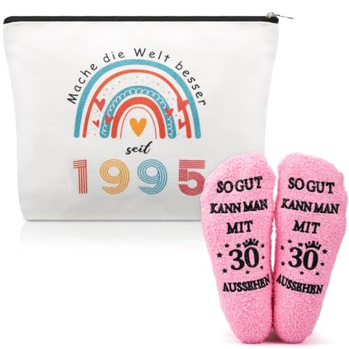 Xuniea 30. Geburtstag Geschenke für Frauen - Kosmetiktasche zum 30. Geburtstag und Geburtstagssocken Make-Up Tasche und Strümpfe Geschenk für Damen Jahrgang 1995 von Xuniea