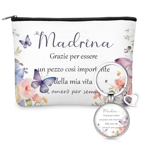 Xuniea Set Geschenk für Patin 1 Kosmetiktasche 1 Patin-Schlüsselanhänger mit Anhänger Geschenk für Patin Kosmetiktasche und Schlüsselanhänger für Damen zum Geburtstag Bestätigung Taufe Weihnachten von Xuniea