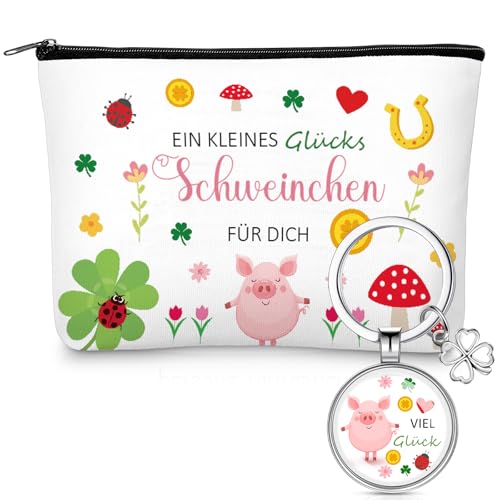 Xuniea Viel Glück Geschenke Set Kleeblätter Glücksbringer Schlüsselanhänger Glücksschwein Kosmetiktasche Mutmacher Dankeschön Geschenk für Freund Geburtstag Weihnachten Abschiedsgeschenk Kollegen von Xuniea