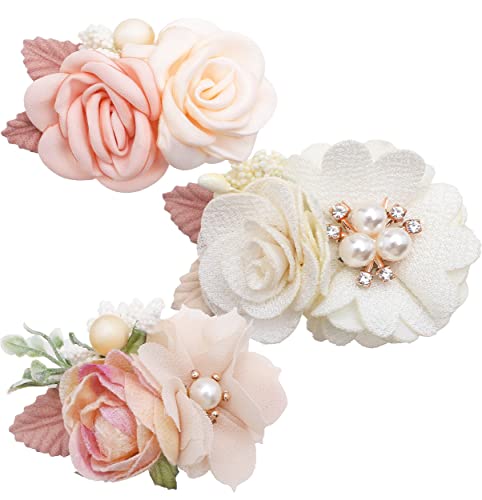 Blumen-Haarspangen-Set, Kirschboll-Blumen-Haarschleife mit Krokodilklemme, vollständig gefüttert, Zubehör für Babys, Mädchen, Kleinkinder, Teenager, Geschenke (3 Stück) von XuoAz