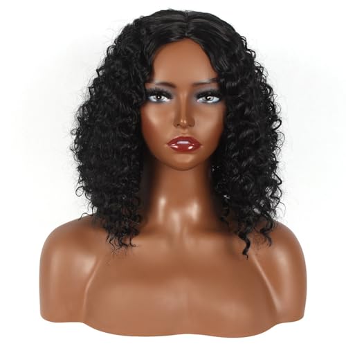 Xuodawer Perücke, HD-Front-Perücke, Damen-Perücke, Kleberfrei, Unsichtbare Spitze-Perücke, Kurze Lockige Perücke, Afro-Haar von Xuodawer
