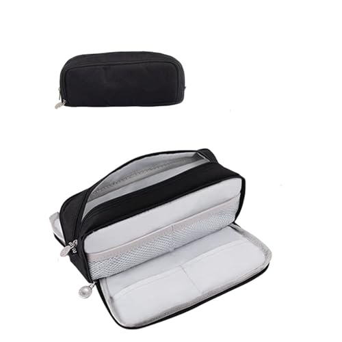Federmäppchen mit Fächern, multifunktionale, abnehmbare Organizer-Tasche, Stifteetui, Schreibwarentasche, Make-up-Tasche, Kosmetiktasche für Damen (A-Schwarz) von Xusdamyj