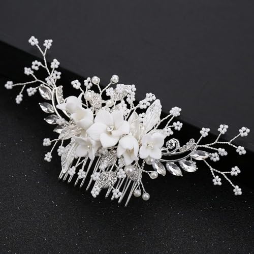 Xushengsheng Braut Haarkamm mit Blumenclip, Braut Hochzeit Brautjungfer Haar Weinstock Kristall von Xushengsheng