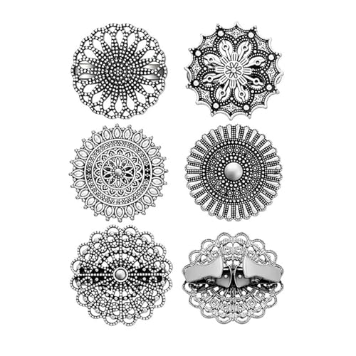 5 Stück Cinch Clips Broschen Anstecknadeln für Damen Runde Vintage Cardigan Clips Blumen Retro Brosche Pullover Schalring Clip Damen Legierung (Silber) von Xusxes