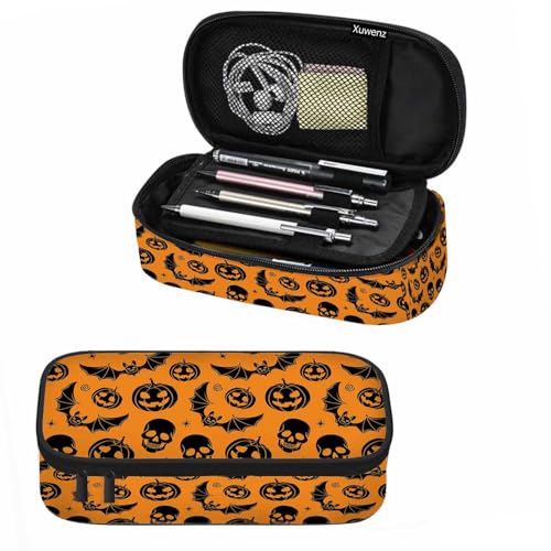 Xuwenz Federmäppchen, Motiv: Spinne, Fledermaus, Orange, Halloween, Totenkopf, Skelett, Kürbis, Festival, Federmäppchen, großes Fassungsvermögen, für Büro, Schule, Studenten, College, Erwachsene, Xuwenz Federmäppchen, Motiv: Spinne, Fledermaus, Orange, Halloween, Totenkopf, Skelett, Kürbis, Festival, Federmäppchen, großes Fassungsvermögen, für Büro, Schule, Studenten, College, Erwachsene, von Xuwenz