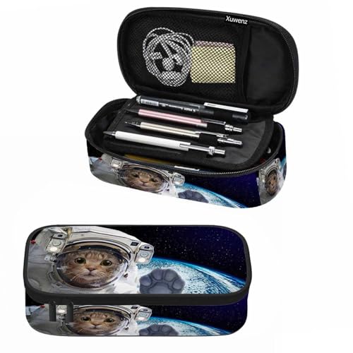 Xuwenz Federmäppchen mit Katzen-Astronautenmotiv, niedliches Tier-Universum, Himmel, Land, Weltraum, Erde, Stiftemarker, Beutel, Organizer, für Büroangestellte von Xuwenz