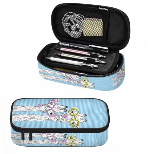 Xuwenz Lustiges Federmäppchen mit Giraffen-Motiv, Hipster-Giraffen, flippige Brille, Tier, blau, Organizer, Schreibwaren-Box, Make-up-Federmäppchen, Bürobedarf für Erwachsene von Xuwenz