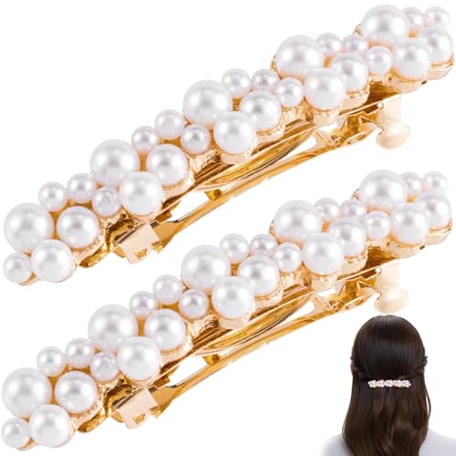Xuxuejing 2 Stück Perlen-Haarspangen, Perlenverzierung, elegante Perlen-Haarspangen für Frauen, Party, Hochzeit, Alltag, Abschlussfeier (Gold) von Xuxuejing