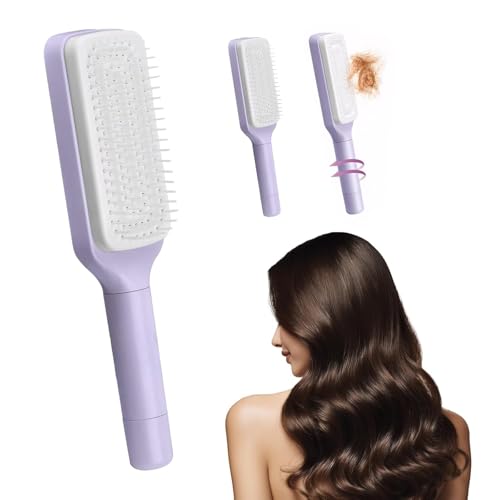 Xuxuejing Selbstreinigende Haarbürste für Damen, einziehbare Haarbürste, leicht zu reinigen, antistatische Massagebürste, rotierende Teleskop-Struktur (Roland Purple) von Xuxuejing