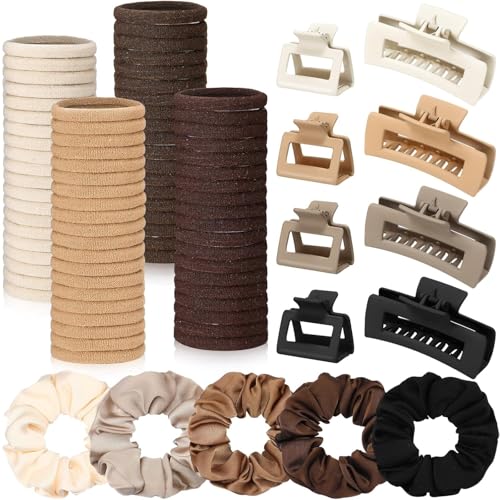 Xuzhengyang Haarschmuck für Damen, 8 matte Haarklammern, 100 Stück Baumwollhaarbänder, 5 Haarbänder mit elastischen Gummibändern und Pferdeschwanz-Clips von Xuzhengyang