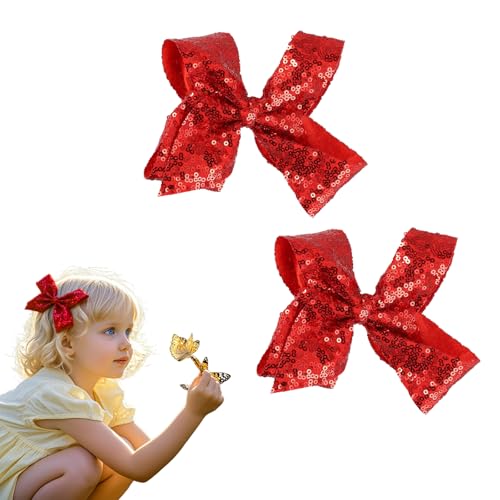 Xvbhaq Glitzernde rote Pailletten-Schleifen-Haarspangen für Mädchen und Frauen, glitzernde Party-Accessoires, Pailletten-Mädchen-Dekoration, Schleifen-Haarspangen für tägliche und besondere Anlässe, 2 von Xvbhaq