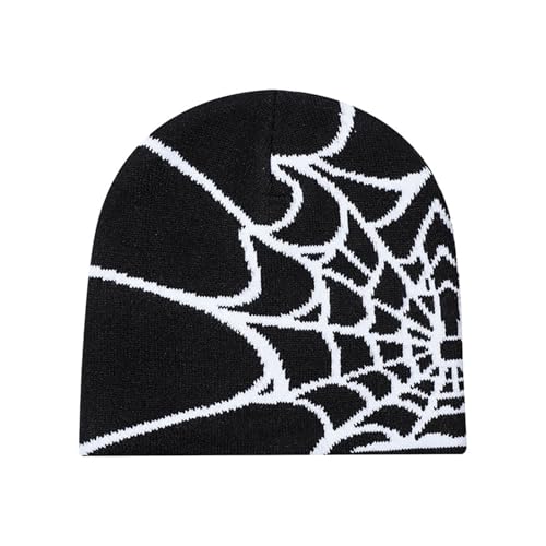 Xvbhaq Winter Spinnennetz gestrickt Jacquard Beanies Spinnennetz schwarzer Hintergrund weißes Netz weichen Winter gestrickt Hut Winter Outdoor Hut von Xvbhaq