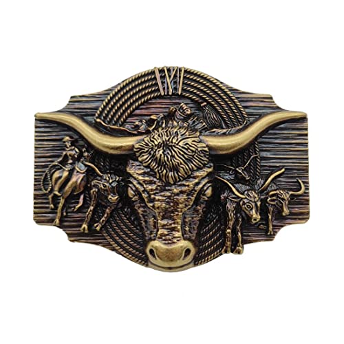 Xwest Cowboy Western Gürtelschnallen Longhorn Texas Bull Buckles, Messing von Xwest