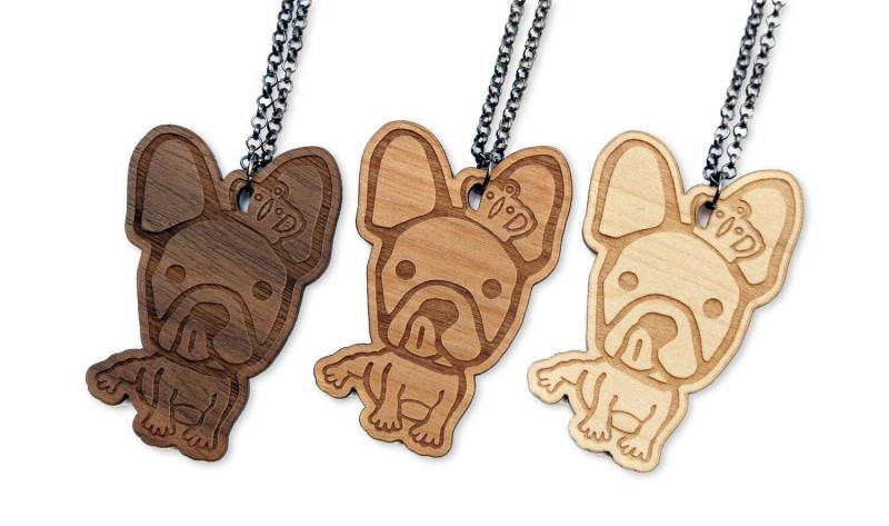 Individualisierbares Halsband Mit Stabilem Bulldoggen Hundeanhänger Aus Holz, 5mm Stärke - Geschenkidee Für Kleines Mädchen von XxGalleryDesign
