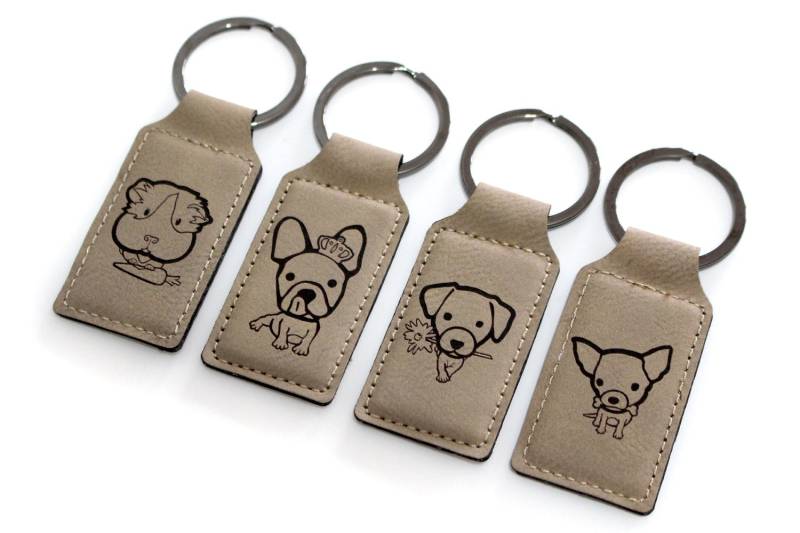 Schlüsselanhänger Lederimitat Mit Eingraviertem Tier Ihrer Wahl Die Bulldogge, Der Jack Russell, Chihuahua, Das Meerschweinchen. Fünf Farbtöne von XxGalleryDesign