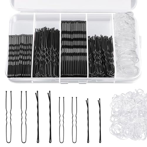 Xynovate 300 Stück Haarnadeln Bobby Pins Set(5-7cm), Metal Haarklammern Damen Hair Accessories, Kinderhaarspangen, French U-Haarklammern, Haargummis in Einer Aufbewahrungsbox(Black) von Xynovate