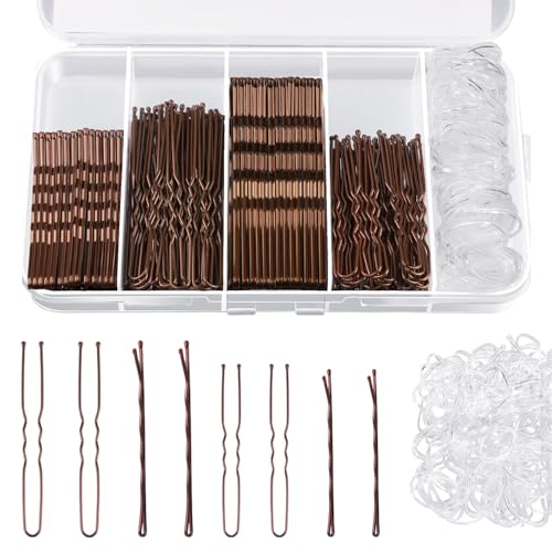 Xynovate 300 Stück Haarnadeln Bobby Pins Set(5-7cm), Metal Haarklammern Damen Hair Accessories, Kinderhaarspangen, French U-Haarklammern, Haargummis in Einer Aufbewahrungsbox(Brown) von Xynovate