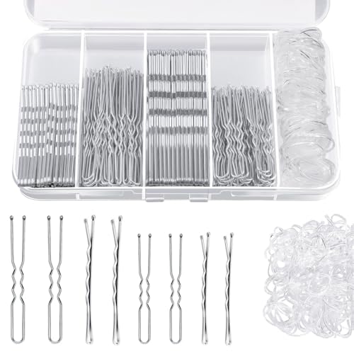 Xynovate 300 Stück Haarnadeln Bobby Pins Set(5-7cm), Metal Haarklammern Damen Hair Accessories, Kinderhaarspangen, French U-Haarklammern, Haargummis in Einer Aufbewahrungsbox(Silver) von Xynovate