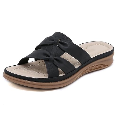 2024 Damen Sommer Hausschuhe, Keilplattform Flip Flop Strand Slides Leichte Mädchen Casual Peep Toe Schuhe für den Außenbereich,Schwarz,36 von Xytraiihw