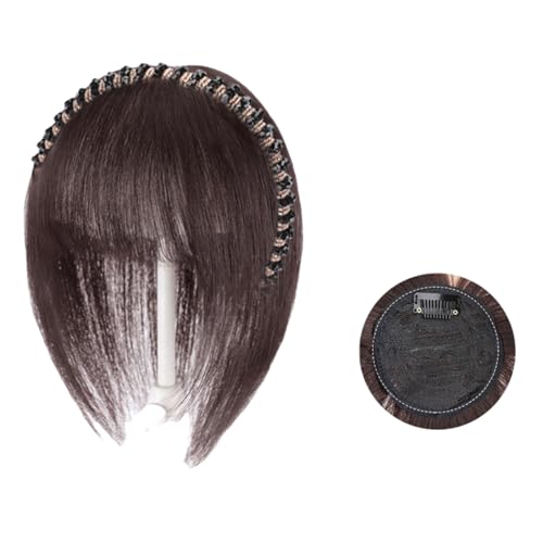 A brown,Xytraiihw Clip-In-Pony Für Damen, 360°-Cover-Clip-In-Pony, Synthetischer Stirnband-Pony, Dünner Pony Mit Strasssteinen Für Den Täglichen Gebrauch von Xytraiihw