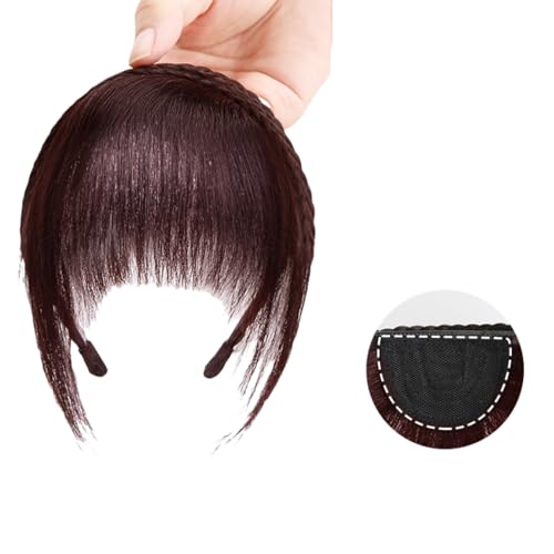 B brown,Xytraiihw Clip-in-Pony aus Echthaar, dünner Pony mit Strasssteinen, flache, ordentliche Pony-Haarverlängerung, Clip-on-Air-Pony für Frauen von Xytraiihw