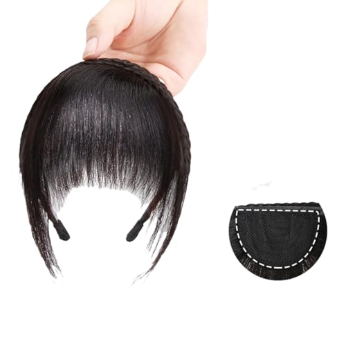 B natural,Xytraiihw Clip-in-Pony aus Echthaar, dünner Pony mit Strasssteinen, flache, ordentliche Pony-Haarverlängerung, Clip-on-Air-Pony für Frauen von Xytraiihw