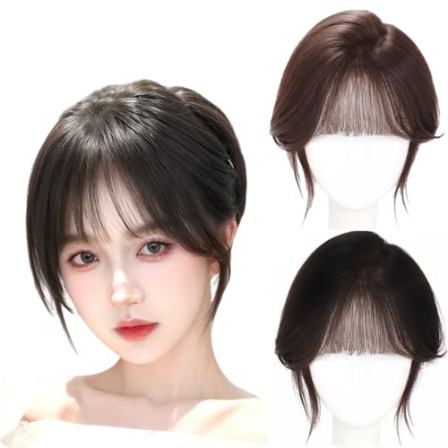 Braun,10(inch),Haaraufsätze Für Frauen, 100% Echtes Echthaar Gerade Pony-Haarverlängerung Perücken 360° Cover Hair Clip in Pony for Dünner Werdendes Haar von Xytraiihw