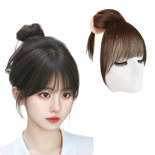 Braun,10 inch,Xytraiihw Clip in Pony Haarverlängerung Haarteil, 100% Haarteil Echthaar Clip in Bangs,10 Inch Fringe Bang Verlängerung Haarteil,Für Frauen Pony Extension Echthaar von Xytraiihw