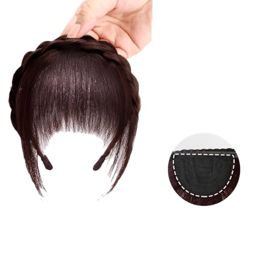 C brown,Xytraiihw Clip-in-Pony aus Echthaar, dünner Pony mit Strasssteinen, flache, ordentliche Pony-Haarverlängerung, Clip-on-Air-Pony für Frauen von Xytraiihw