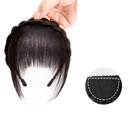 C natural,Xytraiihw Clip-in-Pony aus Echthaar, dünner Pony mit Strasssteinen, flache, ordentliche Pony-Haarverlängerung, Clip-on-Air-Pony für Frauen von Xytraiihw