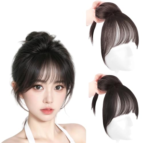 Natural black,10inch,Xytraiihw Clip in Bangs, Haarverlängerung 3D Air Bangs Extension Clip in Pony Echthaar Front Fringe Air Bangs Pony Haarspange Für Frauen Das Tägliche Tragen von Xytraiihw