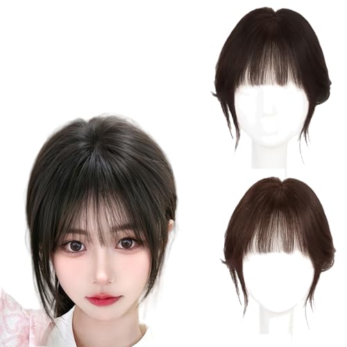 Natural black,10inch,Xytraiihw Frauen Air Bangs Clip in Pony, 10Inch One Piece Human Hair Clip in Front Fringe Fake Bangs for Dünner Werdendes Haar, Haarausfall, Graues Haar von Xytraiihw