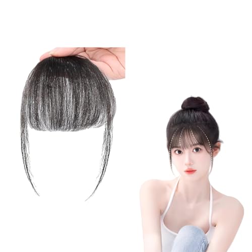 Natural black,Xytraiihw Clip in Pony, Echthaar Fringe Bangs, 360° Cover Clip in Bang, 100% Echthaarteile Haarteil, Für Frauen Pony Extension Echthaar Für Damen von Xytraiihw