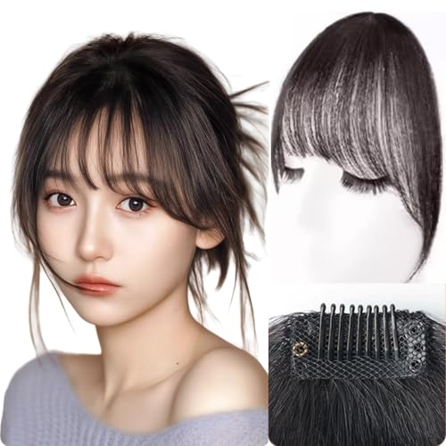 Natural color,Xytraiihw Echthaar Fringe Bangs, Echthaar-Clip-In-Topper Gerade Pony-Haarverlängerung Mit Spitzennetzbasis Für Frauen Mit Dünner Werdendem Haar von Xytraiihw