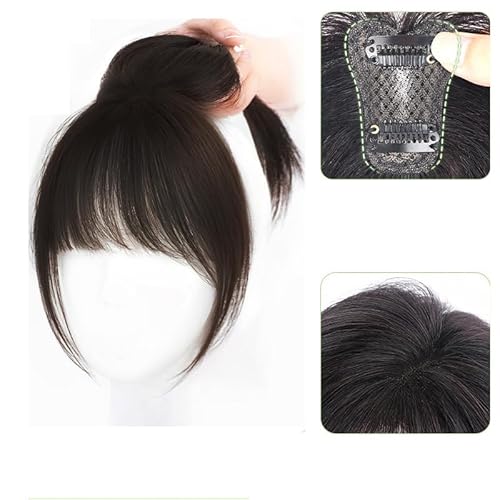 Schwarz,Frauen Pony Haarteil One Piece Extensions Fringe Natürlich Gerade Perücken 100% Echthaar-Topper Künstlicher Pony, Clip-On-Pony for Dünner Werdendes Haar von Xytraiihw