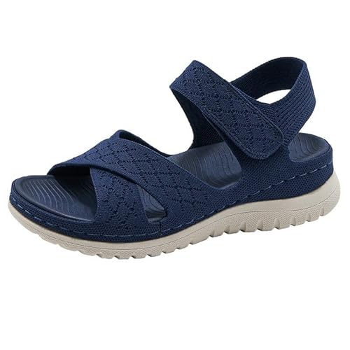 Xytraiihw 2024 Sommer Damen Plateausandalen, 3Cm High Heels Einfarbige Damensandalen Bequeme Strand Freizeitschuhe,Blau,35 von Xytraiihw