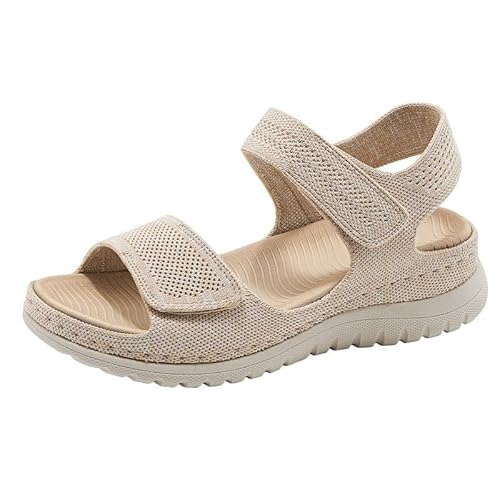 Xytraiihw 2024 Sommer Frauen Sandalen, Böhmische Stil Schuhe Sport Hollow Strand Dicken Boden Walking Sandale,Gelb,35 von Xytraiihw