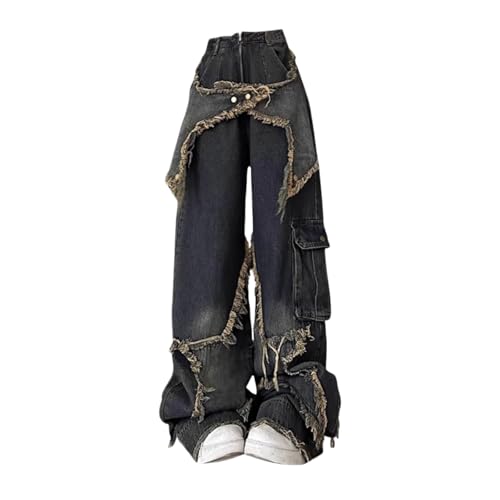 Xytraiihw Blau,M, Jeans Mit Weitem Bein Für Mädchen, Damen Y2K Streetwear Baggy Jeans High Waist Stretchy Jeans Damen Freizeithose Vintage Jeanshose Weites Bein Schlaghose von Xytraiihw