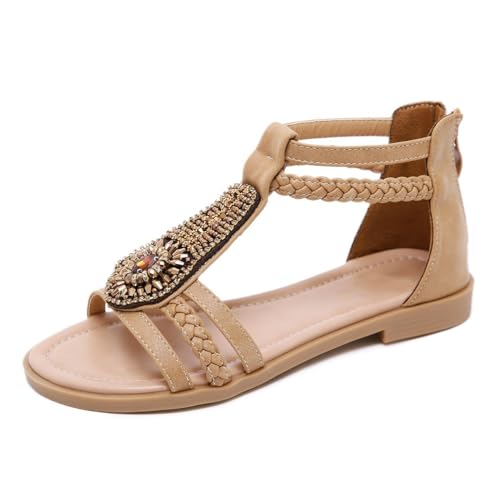 Xytraiihw Bohemia Strandsandalen, 2024 Frauen Sommer Rom Casual Retro Strass String Bead Plateauschuhe,Gelb,38 von Xytraiihw