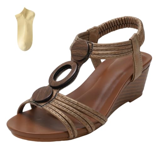 Xytraiihw Damen Sandalen Mit Keilabsatz, Frauen Große Größe Elegant Bequemer Sandaletten Sommer Offene Schuhe Plattform Römische Sommerschuhe,Braun,35 EU von Xytraiihw