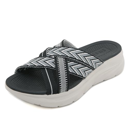 Xytraiihw Damen-Sommer-Casual-Keil-Hausschuhe, Bequeme Cross-Riemen-Plattform-Wanderschuhe Leichte Atmungsaktive Strand-Slipper,Schwarz,36 von Xytraiihw