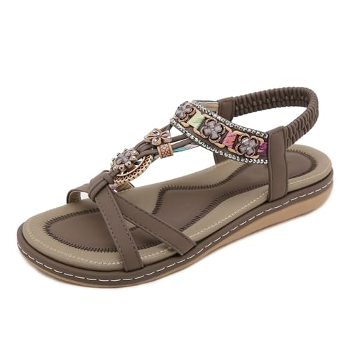 Xytraiihw Damenmode Strass Sandalen, Offene Zehen Outdoor Wear Strandschuhe Sommer Frau Casual Sandalias,Braun,36 von Xytraiihw