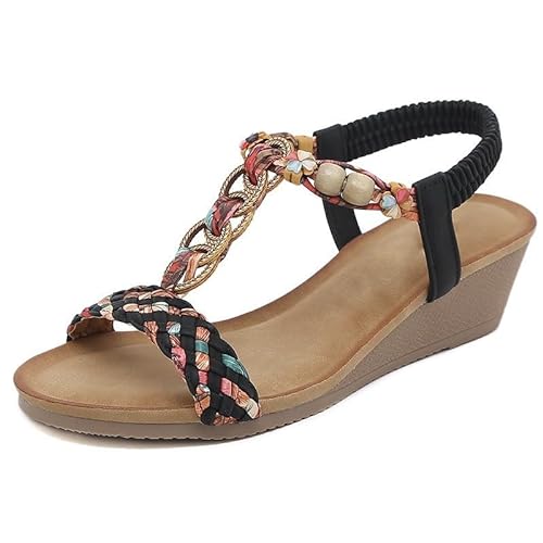 Xytraiihw Keilsandalen für Frauen, 2024 Sommermode Atmungsaktive Strandsandalen Kausale Offene Zehen Sommerschuhe,Schwarz,36 von Xytraiihw