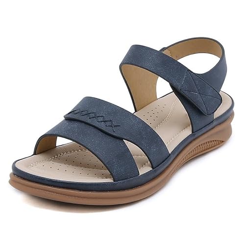 Xytraiihw Modische Sommersandalen Für Damen, Lässige Offene Zehenpartie Weiche Schuhe Plateau-Sandalen Damen Knöchelschnalle Strandschuhe,Blau,37 von Xytraiihw