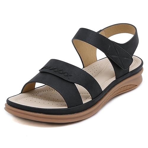 Xytraiihw Modische Sommersandalen Für Damen, Lässige Offene Zehenpartie Weiche Schuhe Plateau-Sandalen Damen Knöchelschnalle Strandschuhe,Schwarz,36 von Xytraiihw