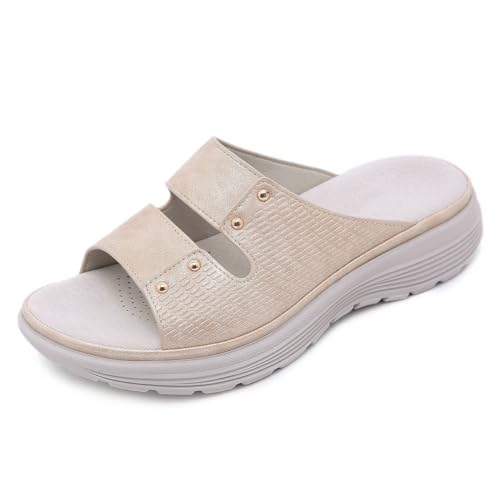 Xytraiihw Sommermode Sport Keilpantoffeln, Frauen Leder Einfache Slides draußen Freizeit Büro Leichter weicher Hausschuh,Gelb,36 von Xytraiihw