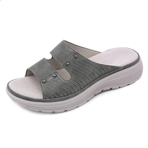 Xytraiihw Sommermode Sport Keilpantoffeln, Frauen Leder Einfache Slides draußen Freizeit Büro Leichter weicher Hausschuh,Grün,34 von Xytraiihw