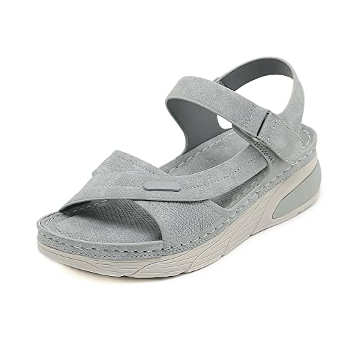 Xytraiihw Sommermodische Schuhe Für Damen, Knöchelsandalen Für Damen Elastische Sandalen Für Damen Lässige Flache Schuhe Mit Runder Spitze Outdoor-Sandalen,Grau,36 von Xytraiihw