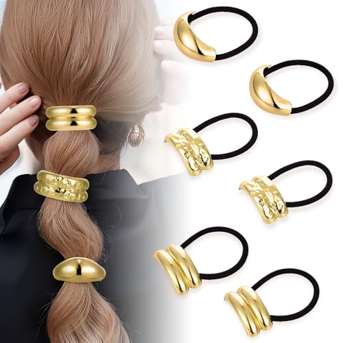 Goldene Haargummis für Damen, Metall-Haargummis, Haarschmuck für Frauen, Metall-Haarband, Haarbänder für Pferdeschwanz, Gummibänder für Haare, elastische Haargummis für Damen, goldfarben, 6 Stück Goldene Haargummis für Damen, Metall-Haargummis, Haarschmuck für Frauen, Metall-Haarband, Haarbänder für Pferdeschwanz, Gummibänder für Haare, elastische Haargummis für Damen, goldfarben, 6 Stück von Xyulaan